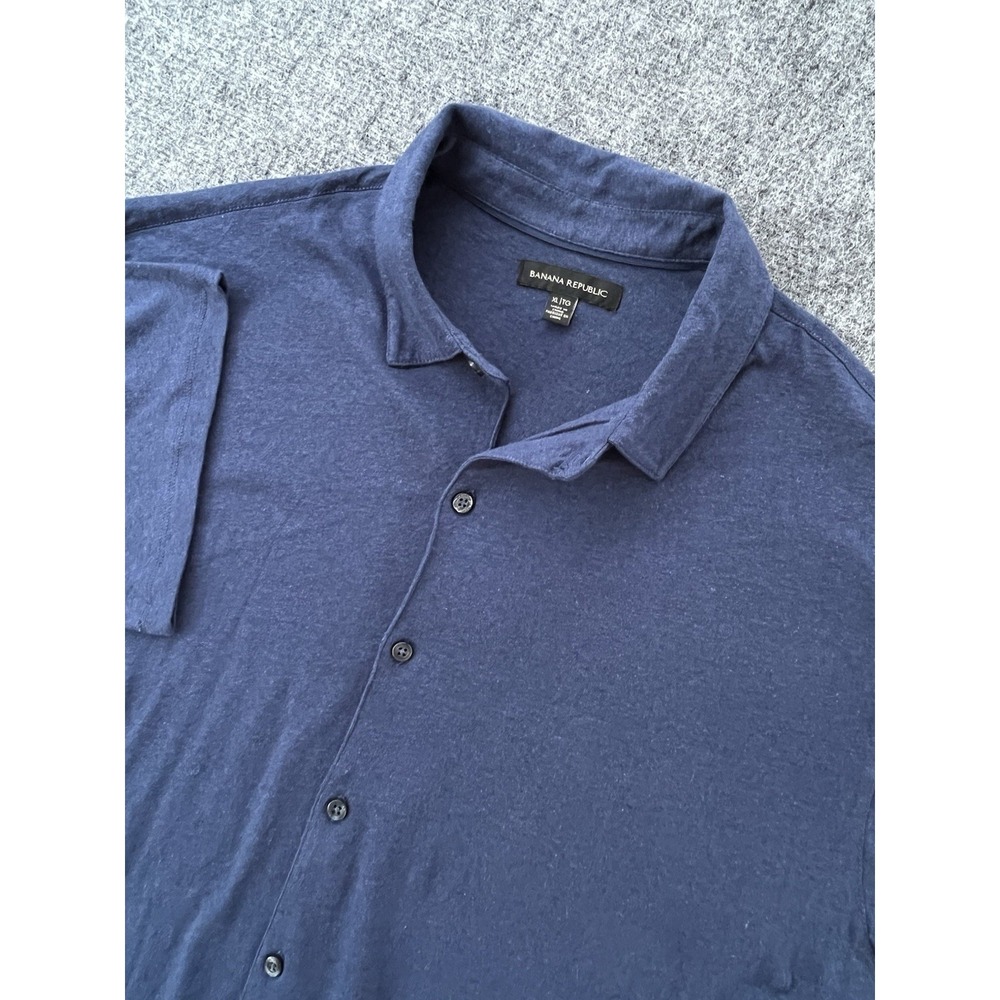 Banana Republic Shirt Men's XLTG Linen Blend Short Sleeve Button Up Blue New
